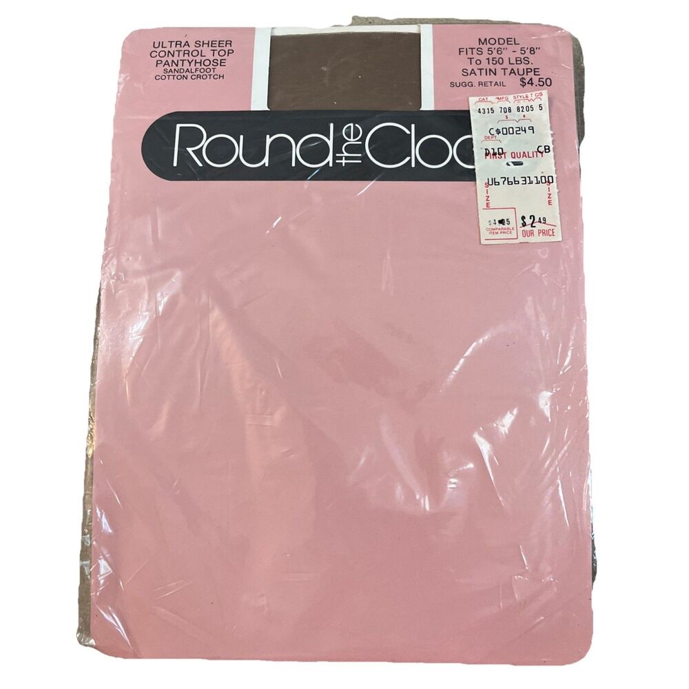 VINTAGE NEW Round the Clock Ultra Sheer Control Top Pantyhose Satin Taupe Size B